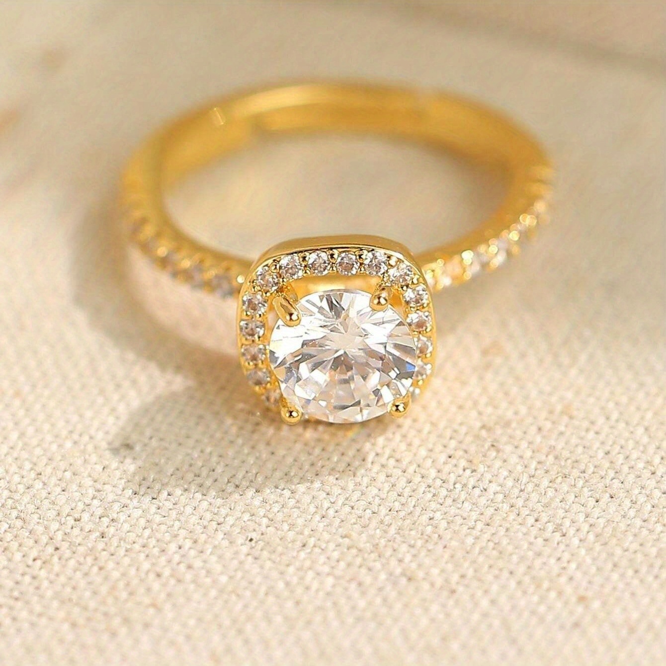 Stylish White Moissanite Square-Shaped Golden Ring